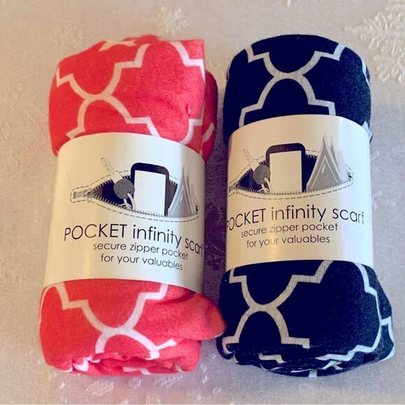 Infinity Scarf with Pocket Set of 2 Black & Tangerine NWT Gorgeous - Picture 1 of 5